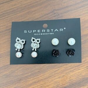 4 pair Earring Set Great For Any Occasion Owl Flower